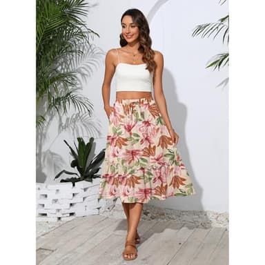 Witsmile Womens Skirts Long Length with Pockets Flowy Skirts for Women Trendy Summer Beach Cover-Ups(FP Pink Green,M) - Image 4