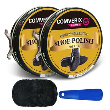 COMVERIX Black Shoe Polish 2 Pack Total 3.4oz,Polish Care for Black Leather goods,Shoe Cream,Shine Cloth, Durable Shoe Horn,Contains Waterproof UV Protection Material. - Image 1