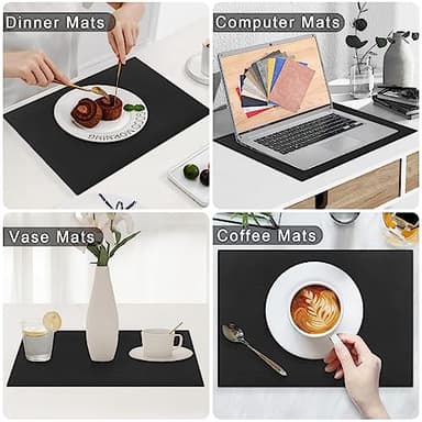Homaxy Faux Leather Heat Resistant Placemats for Dining Table Set of 12, Waterproof Wipeable Washable PU Table Mats, Easy to Clean Anti-Slip Place Mats, 11.8" x 17", Black - Image 6
