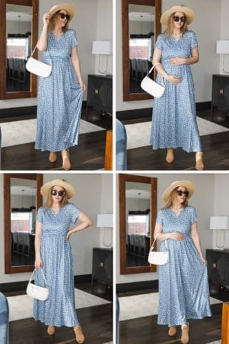 OUGES Summer Maternity Maxi Dress Baby Shower Nursing Dresses Breastfeeding Maternity Photoshoot Outfits(Floral-3,XL) - Image 5