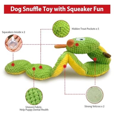 Gigwi Interactive Dog Puzzle Toys, Dog Snuffle Toy Treat Dispensing IQ Training, Cute Caterpillar Design Squeaky Plush Dog Toys Tug of War, Hide and Seek Dog Entertainment Toys for Boredom - Image 2