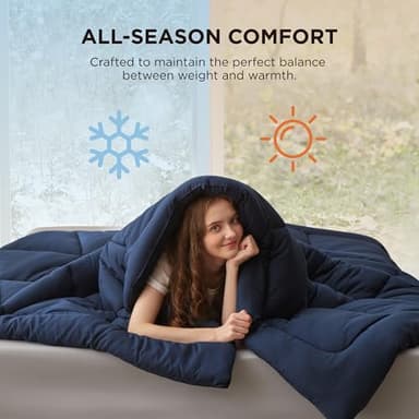 Bedsure Comforter Duvet Insert - Quilted Comforters Cal King Size, All Season Duvet, GentleSoft Down Alternative Bedding, with 8 Tabs, Gifts for Women/Men, Navy Blue, California King 96 X 102 Inches - Image 4