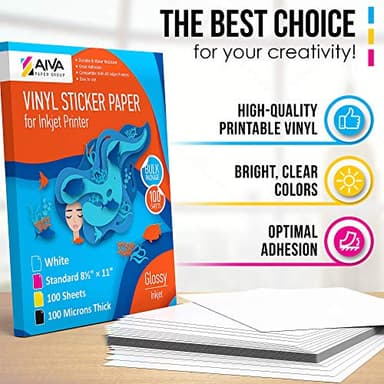 Printable Vinyl Sticker Paper - Waterproof Decal Paper for Inkjet Printer - 100 Self-Adhesive Sheets - Glossy White - Standard Letter Size 8.5"x11" - Image 7