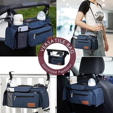 Momcozy Universal Stroller Organizer with Insulated Cup Holder Detachable Phone Bag & Shoulder Strap, Fits for Stroller like Uppababy, Baby Jogger, Britax, BOB, Umbrella and Pet Stroller - Image 5
