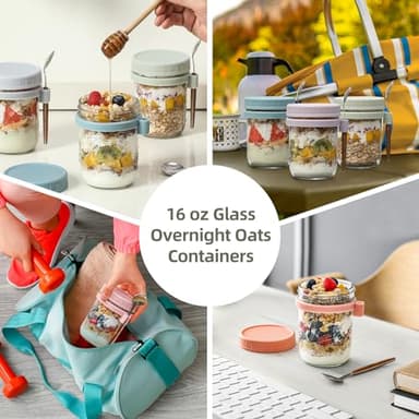 LANDNEOO 6 Pack Overnight Oats Containers with Lids and Spoons, 16 oz Glass Mason Overnight Oats Jars, Large Capacity Airtight Jars for Milk, Cereal, Fruit - Image 6