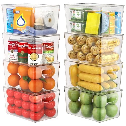 theaoo Clear Storage Bins with Lids Stackable - Large Plastic Containers for Pantry Organization and Storage - Perfect for kitchen,Fridge,Laundry Room,Bathroom,Garage,Closet,Cabinet Organizer - 8 Pack - Image 1
