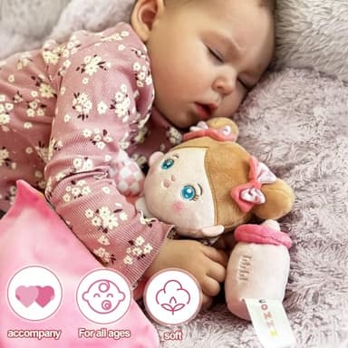 OUOZZZ Soft Baby Doll for Girls - My First Baby Doll Birthday Gifts for Girls Plush Rag Dolls Tulip Pink Dress Toy for Toddlers Kids Infants 10" - Image 4