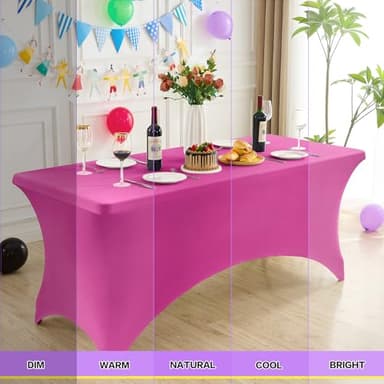 Heochy 2 Pack 6FT Table Cloth for Rectangle Tables - Hot Pink Tablecloth Rectangular Fitted Stretch Spandex Table Covers 6 ft for Birthday, Cocktail, Wedding, Banquet Valentines Party - Image 3