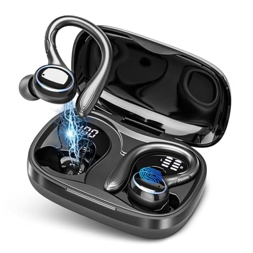 Catitru Wireless Earbuds Bluetooth 5.3 Headphones Stereo Ear Buds, ENC Noise Cancelling Mic,IPX7 Waterproof Earphones with Hook for Android iOS Smart Phone Laptop Computer Sports - Black - Image 1
