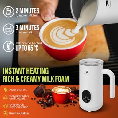 Milk Frother, Electric Milk Frother and Steamer 4 in 1 Automatic Coffee Steamer Frother, 11.8OZ / 350ML Warm and Cold Foam Frother For Coffee,Latte, Cappuccino, Macchiato, Hot Chocolate, White - Image 4