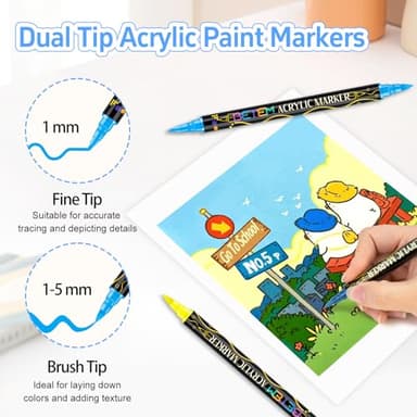 Betem Acrylic Paint Markers, Dual Tip 24 Colors Acrylic Paint Pens with Brush Tip and Fine Point, Art Supplies for Rock, Wood, Canvas, Stone, Glass, Ceramic, Rock Painting DIY Crafts Making Drawing - Image 2