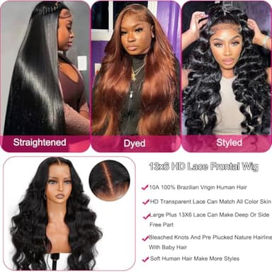 30 Inch 13x6 Lace Front Wigs Human Hair 200 Density Body Wave HD Lace Front Wigs Human Hair Pre Plucked with Baby Hair Natural Color Glueless Frontal Wig for Women 100% Brazilian Virgin Human Hair - Image 6