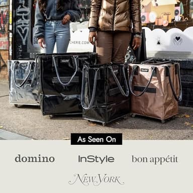 (Medium, Black) Reusable Grocery Bag On Wheels, Shopping Trolley, Rolling Tote, Zipper Closure, Lightweight, Carries Up to 66 lb, Folds Flat, Unbreakable Handles - Image 5