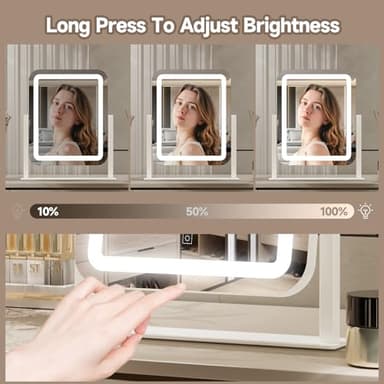 PRIMETEK Vanity Mirror with Lights, 16"x14" Large LED Lighted Makeup Mirror, Hollywood Makeup Mirror, Touch Screen, 3-Color Lighting, 5X Magnification, for Vanity Desk Tabletop, Bedroom, White - Image 9