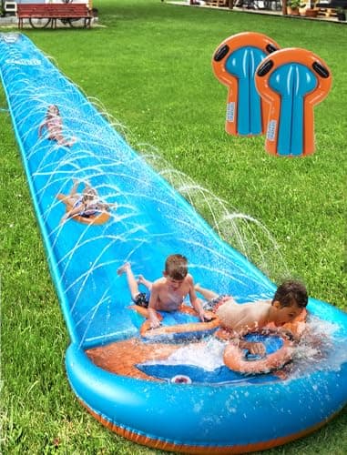 31.5FT Slip Water Slide, Extra Long Slip Lawn Water Slides for Kids Adults Backyard with 2 Inflatable Bodyboards and Sprinkler, Summer Outdoor Water Toys - Image 1