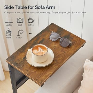 HOOBRO C Shaped End Table with Charging Station, 28" H Couch Side Table Slide Under, Sofa Arm Tray Table with Storage Bag for Living Room, Recliner, Rustic Brown BF70USF01 - Image 7