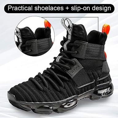 JMFCHI Boys Basketball Shoes Kids Sneakers High-top Sports Shoes Durable Lace-up Non-Slip Running Shoes Secure for Little Kids Big Kids and Girls Size 12.5 Black - Image 3