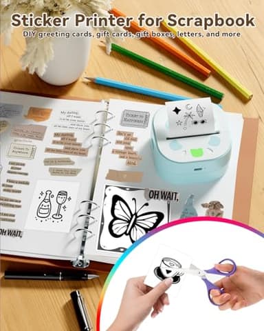 NDYIN Sticker Printer, PrintPods Mini Printer, Bluetooth Portable Sticker Maker with 3 Rolls Paper, Print Pod Inkless Thermal Printers for iphone, Impresora Portátil for Notes, Journal, DIY, Kids Gift - Image 2