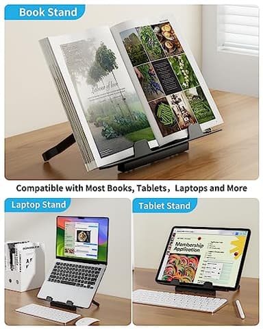 Laptop Table with LED Desk Light, SAIJI Laptop Stand for Bed, Height Adjustments Bed Desk with Book Stand for Reading Writing Drawing (Black) - Image 3
