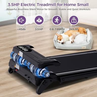 Portable Foldable Walking Pad with Handle Bar and Adjustable Incline, Under Desk Walking Pads Treadmill with Incline and Handles, 3.5HP Folding Electric Treadmills for Home Small, 0.6-7.6MPH, 350LBS - Image 7