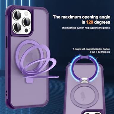 SKYLMW Compatible with iPhone 12 Pro Max Case & iPhone 13 Pro Max Case with Invisible Magnetic O-Ring Stand Translucent Phone Cases 6.7" [Compatible with Mag-Safe][Great Grip Feeling], Purple - Image 9