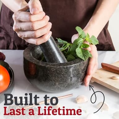 Priority Chef Heavy Duty Mortar and Pestle Set, 1.5 Cup, 100% Granite, Non Slip Base, Make Fresh Guacamole, Salsa, Pesto, Stone Grinder Bowl, Herb Crusher, Spice Grinder, 5.5 Inch - Black - Image 2
