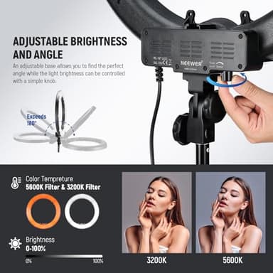 NEEWER Ring Light 18inch Kit: 55W 5600K Professional LED with Stand and Phone Holder, Soft Tube & Bag for Tattoo Lash Extension Barber Makeup Artist Studio Video Photography Lighting, RL-18 - Image 4