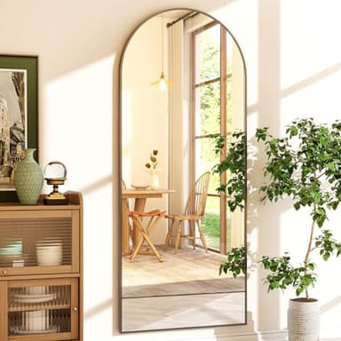 WISSMIELS 65" x 24"Arched Full Length Mirror - Wall Mounted Floor Mirror- Aluminum Alloy Frame Full Body Mirror for Bathroom Living Room Bedroom and Entryway Black - Image 2