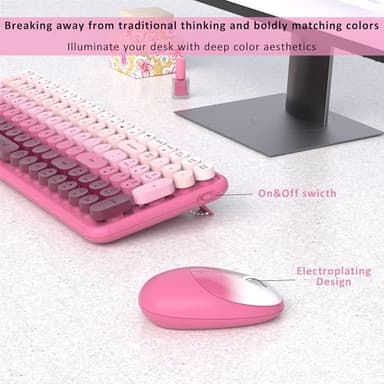 Wireless Keyboards and Mouse Combos, UBOTIE Colorful Gradient Rainbow Colored Retro Typewriter Flexible Keyboard, 2.4GHz Connection and Optical Mouse(Rosy Gradient) - Image 4