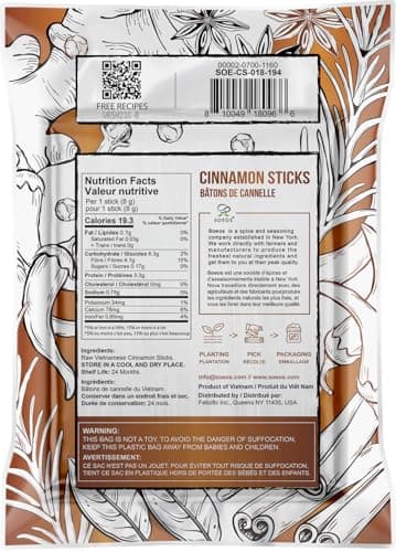 Soeos Cinnamon Sticks, 16 oz (454g), 3.5" Length, 100% Raw, Non-GMO, Kosher Certified, Whole Cinnamon Sticks Seasoning Spice for Coffee, Baking, Cooking and Beverages - Image 2