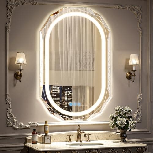 Homsion 24"X36" Oval LED Bathroom Mirror with Lights, Frameless Vanity LED Mirror for Bathroom with Beveled Edge, Backlit Anti-Fog, Dimmable, 3 Colors, Memory Function, Tempered Glass, Shatter-Proof - Image 1