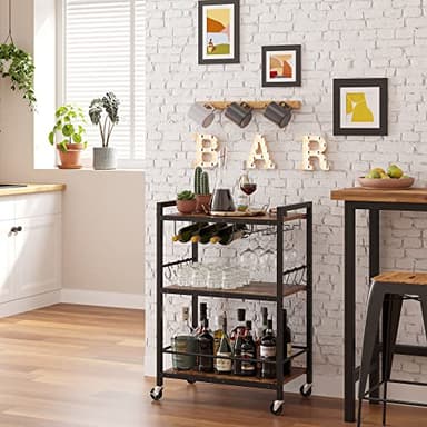 TUTOTAK Bar Cart, Serving Cart for Home, Microwave Cart, Drink Cart, Mobile Kitchen Shelf with Wine Rack and Glass Holder, Rolling Beverage Cart BC01BB030 - Image 1