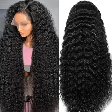 13x6 Deep Wave 180% Density Human Hair Wigs for Women - Deep Curly Lace Front Wig - Human Hair HD Lace Frontal Wig - Pre Plucked with Baby Hair - 40 Inch - Image 4