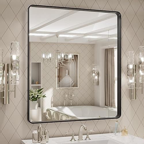 LOAAO 32x36 Inch Black Metal Framed Bathroom Mirror for Wall, Matte Black Bathroom Vanity Mirror Farmhouse, Large Rounded Rectangle Mirror, Anti-Rust, Tempered Glass, Hangs Horizontally or Vertically - Image 1