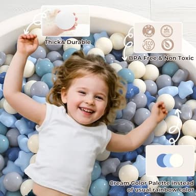 TRENDPLAY Star Ball Pit Balls for Toddlers - 200 Count Star Balls Different Shapes, Non-Toxic Plastic Balls for Safe Play, Boys Girls Festival Party Decoration, Cream Blue - Image 3