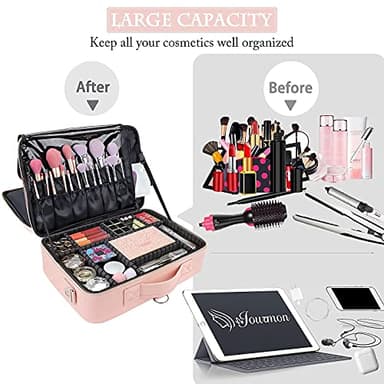 JOURMON Travel Makeup Case Portable Makeup Train Case Organizer Cosmetic Bag with Adjustable Dividers and Shoulder Strap for Makeup Brushes Toiletry Travel Accessories(Pink, L) - Image 4