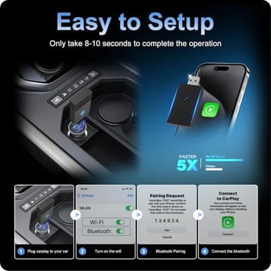 Wireless CarPlay Adapter, Convert Wired to Wireless, Plug&Play USB A/Type C Design for Cars That Built-in Wired Apple Car Play, Easy Use&Seamless Connection for iPhone iOS 10+ - Image 5