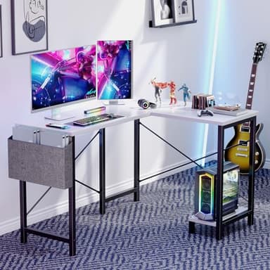 Sweetcrispy L Shaped Computer Desk - Gaming Corner 50 Inch PC White Writing Study Student Table with Wooden Desktop CPU Stand Side Bag Reversible for Home Office Room Small Space, Black - Image 7