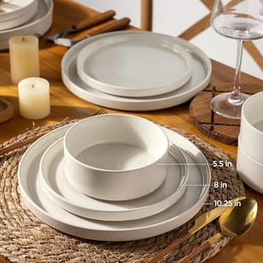 AmorArc Ceramic Dinnerware Set for 4 | Speckled Stoneware Plates and Bowls with unglazed terracotta | Scratch Resistant, Dishwasher & Microwave Safe Dishes Sets- 12-Pcs Beige - Image 2