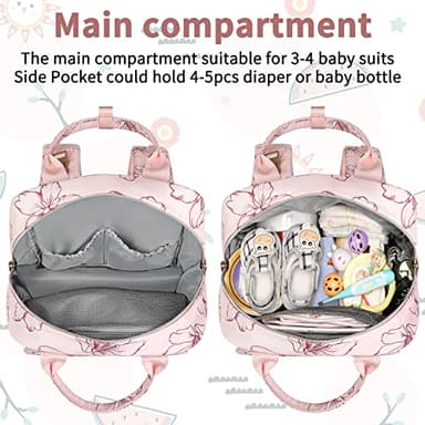 Diaper Bag Backpack, Baby Girl Diaper Bag for Mom, Large Pink Floral Diaper Bag Backpack for Girls, Waterproof Mom Backpack for Work Travel Holiday with Insulated Pockets and Stroller Straps - Image 5