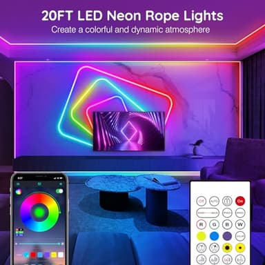 AILBTON 20Ft Neon Rope Lights,Flexible Led Rope Lights Control with App/Remote,Multiple Modes Music Sync Gaming RGB Led Neon Lights for Bedroom Outdoor - Image 2