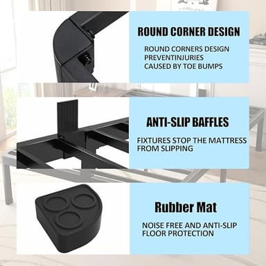 FUIOBYVV Queen Bed Frame with Round Corner Edge Legs 18 inch High 3500 lbs Heavy Duty Metal Platform Bed Frame Queen Size No Box Spring Needed/Non-Slip/Steel Slat Support/Noise Free - Image 6