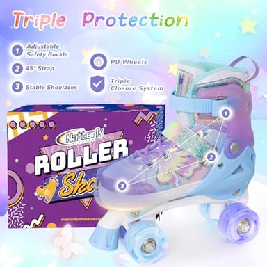 Kids Roller Skates for Girls Boys - Purple for Teenagers Youth Age 10 11 12 - Adjustable All Light up Wheels Butterfly and Flower Indoor Outdoor Sports Birthday Gift for Son and Grandson - Image 5
