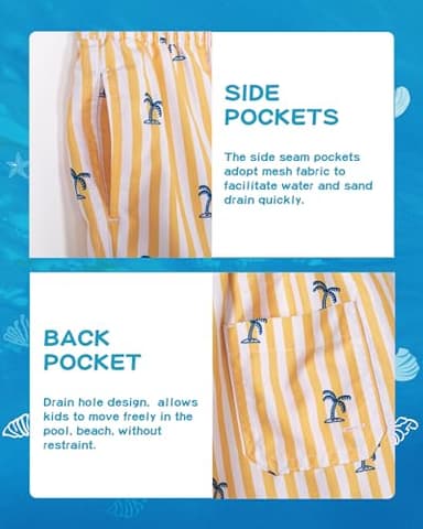 SURF CUZ Boys Swim Trunks Swimsuit for Toddler Boy Bathing Suits Quick Dry Kids Board Shorts UPF 50+ Mesh Swim Shorts Yellow Stripe Palm 3T - Image 5