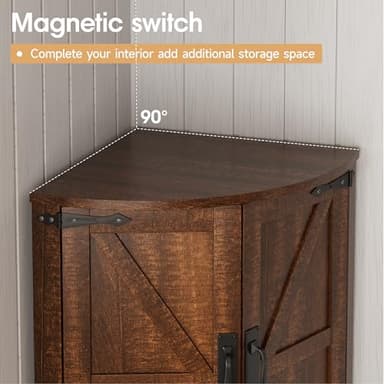Vabches 64.8" Tall Farmhouse Corner Cabinet with 4 Doors and 5 Storage Shelves, Farmhouse Storage Cabinet with Barn Door Design, Home Space Saver for Living Room, Kitchen, Laundry Room,Brown - Image 6