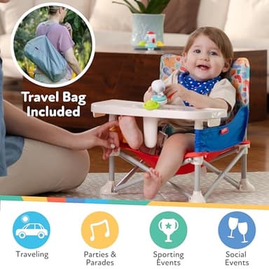 Nuby Easy Go Pop-Up Booster Seat with Removable Tray - 6+ Months - Portable Booster Seat for Floor for Indoor/Outdoor Use - 3-Point Safety Adjustable Straps - Includes Travel Bag - Safari - Image 2