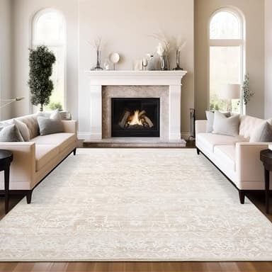 Soalmost 8x10 Area Rugs for Living Room, Stain Resistant Washable Rugs for Dining Room, Kitchen, Floral Vintage Non-Slip Thin Large Beige Rug - Image 1