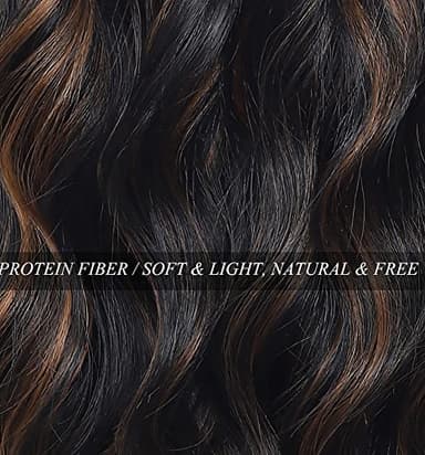 Black Mixed Brown Highlights Wigs for Black Women Short Wavy Curly Wig With Bangs Natural Looking Synthetic Hair Wigs Heat Resistant Fiber Wig for Daily Party - Image 7