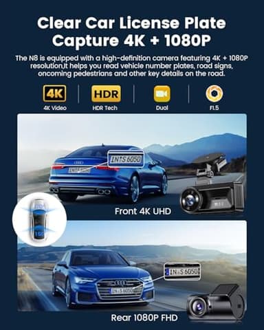 COOLCRAZY Dash Cam Front Rear: 4K+1080P Full HD Dashcam Free 64GB Card, with 5G WiFi GPS, Dual Dash Camera for Cars with 3" IPS Screen, Night Vision, HDR, App Control, 24H Parking Mode, Loop Record - Image 2