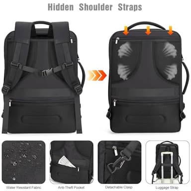 Tzowla 40L Travel Laptop Backpack for Men Women Carry on Flight Approved,Large Capacity Water Resistant Anti Theft Backpacks with USB Port,Business Causal Daypack Bag Fit 17.3"Computer/Notebook（Black) - Image 5